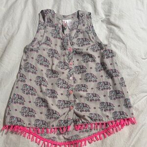 2/$10 or 3/$12 Bundle - Girl Sleeveless Top with Elephant Print and Pink Fringe